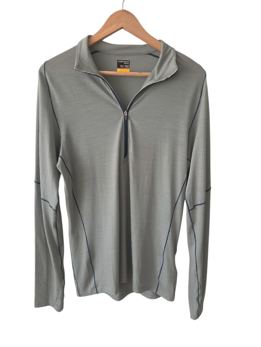 Icebreaker Merino Blend Men's Green Long Sleeve 1/4 Zip Base Layer Bodyfit SZ M